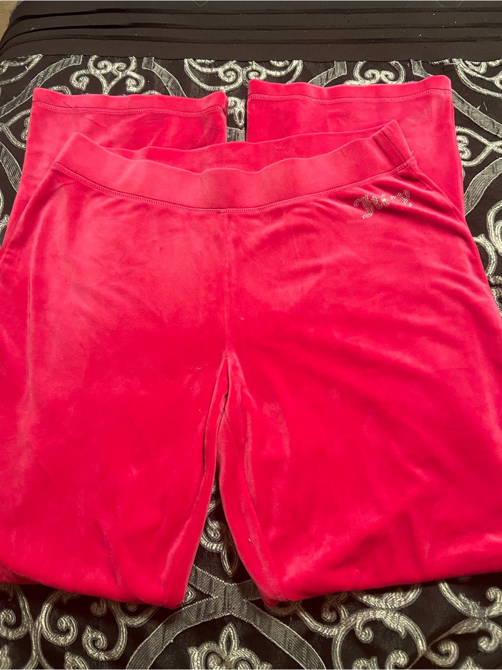 Juicy Couture Hot Pink Velour Track Pants with Rhinestone Logo